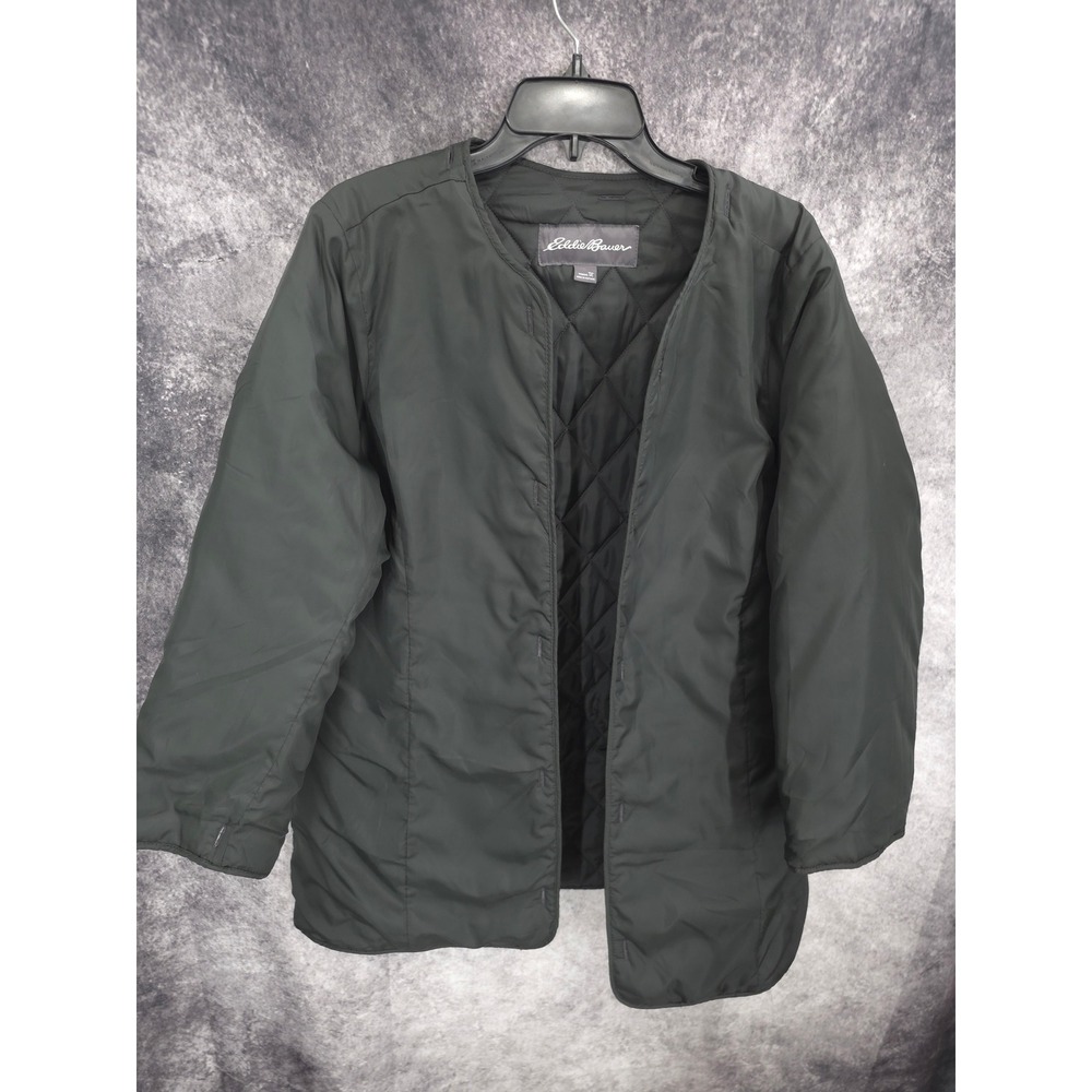Eddie Bauer Jacket Womens 1X Black Quilted Lined Lightweight Minimalist Classic